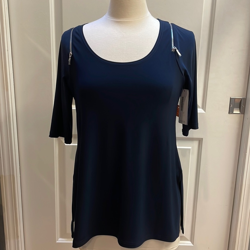 Sympli Navy Duo top with elbow length sleeves
